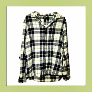 Forever 21 Mens Plaid Button Up Long Sleeve 100% Cotton White, Navy, Green/Small